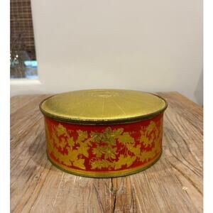 Vintage Guildcraft USA Pink & Gold Embossed Round Tin